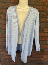 Loft Light Blue White Stripe Open Cardigan Small Sweater Ramie Rayon Knit LS - £6.06 GBP