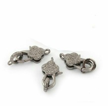 Pave Diamond Lobster Clasp 925 Silver Clover Findings Clasp Lock - $57.37