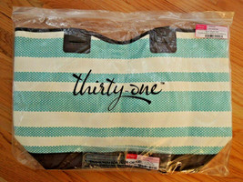 Tote Bag Travel Beach Shopping Striped Tote by Thirty One + Key Fob $80 Value - £38.87 GBP