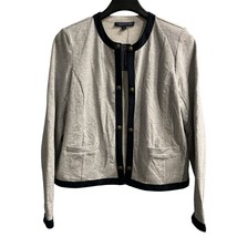 Tommy Hilfiger Cardigan Jacket Womens L Gray Blue Trim Nautical Old Mone... - $25.86