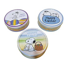 Peanuts Snoopy Happy Easter Tins Empty Round 5.25&quot; Lot of 3 Different De... - £11.66 GBP