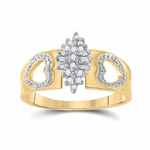 10kt Yellow Gold Womens Round Diamond Double Heart Cluster Ring 1/8 Cttw - £207.67 GBP