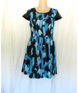 Kensie dress Size 4 blue print lined faux leather cap sleeves scoop neck - £11.50 GBP