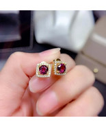 2Ct Round Cut Simulated Pink Ruby Halo Stud Earrings 14K Yellow Gold Plated - £59.56 GBP
