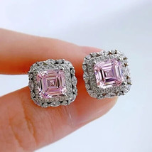 2.50Ct Asscher Cut Simulated Pink Sapphire Stud Earrings 14K White Gold Plated - £32.87 GBP