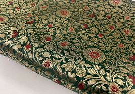 Indian Banarasi Brocade Fabric Green &amp; Gold Fabric Wedding Dress Fabric ... - £8.23 GBP+