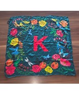 Karen Mabon 100% Silk Green Monogram Scarf K Floral Hummingbird Anthropo... - €25,48 EUR
