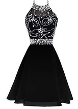 Beaded Halter Short Ombre Chiffon Corset Prom Homecoming Dress Pure Black US 6 - £84.66 GBP