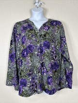 NWOT Denim &amp; Co. Womens Plus Size 2X Purple Knit Button-Up Shirt Long Sleeve - £18.38 GBP