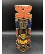 Aztec Mayan Hand Crafted Wooden Folk Art  Totem Pole Sculpture 11&quot; Tall - $34.64