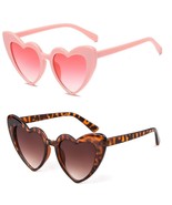 2Pack Vintage Retro Oversized Heart Shaped Sunglasses Pink &amp; Brown Leopa... - $261.89 MXN