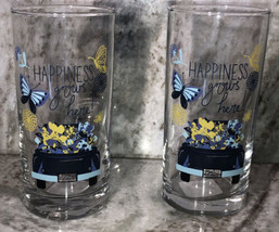 Set Of  Two(2) 6” Tall 16.3oz-Happiness Grows Here-Drinking Tumbler Glasses-NEW - £31.51 GBP