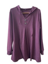 Lotusmile Womens XXL Purple Hooded Jersey Long Sleeve Top Button Accents - £11.40 GBP