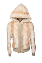 Cream Hooded Rabbit Fur Coat Size M - $150.00