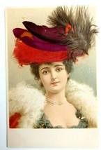 Edwardian Donna IN Applicato Piume Cappello Unp Americana Arte Works DB Postcard - £29.65 GBP