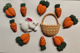 Vintage Jesse James Easter Rabbit Carrots Basket Plastic Shank Buttons PB85 - £11.93 GBP