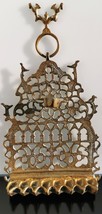 Antique Morocco Judaica Hanukkah Menorah Cast Brass Wall Hanging Oil Lamp 1800&#39;s - £127.07 GBP