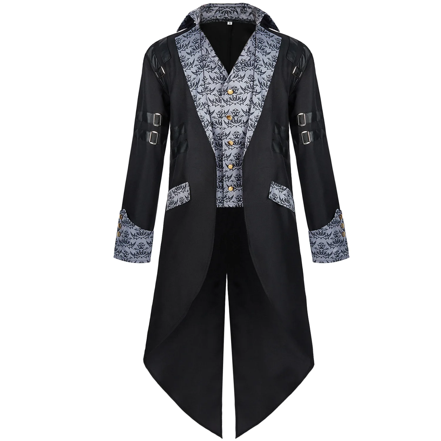 Black Jacquard Steam Victorian Jacket Men Vintage Tailcoat Medieval Renaissance  - £451.77 GBP