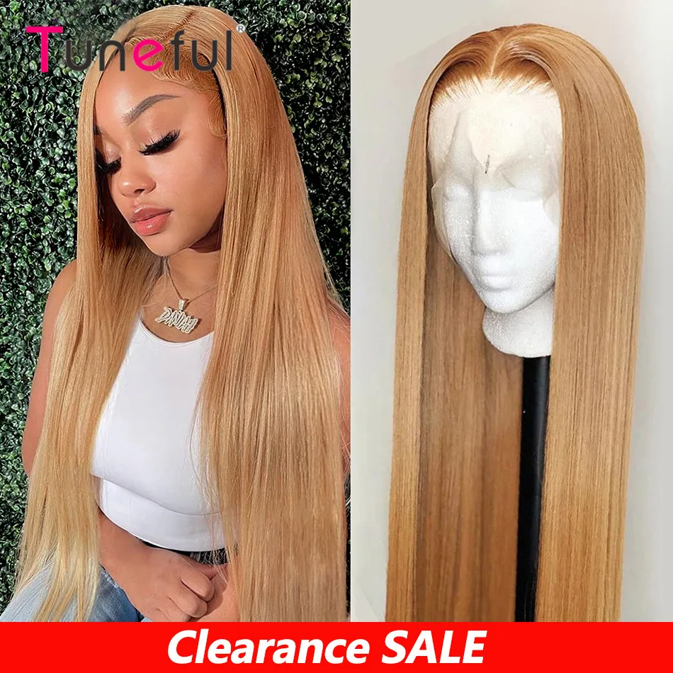 27# Honey Blonde Colored Human Hair Frontal Wigs Straight Tuneful 180% 13x4  - £107.07 GBP+