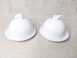 Pair Of Ceramic Table Condement / Butter Lidded Dishes {Hen &amp; Rabbit} - £26.99 GBP