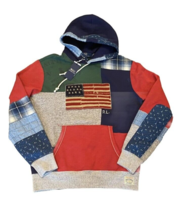 Polo Ralph Lauren Men&#39;s Medium American Flag Patchwork Hoodie Sweatshirt USA New - £186.05 GBP
