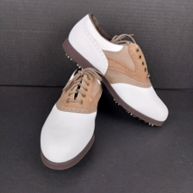 NEW FootJoy Terrains Women&#39;s White Brown Golf Shoe 98308 Size 7.5 M Saddle Cleat - £20.50 GBP