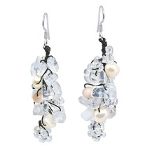 Cute Little Mix of White Moonstone, Quartz, Pearls &amp; Beads Dangle Earrings - £12.58 GBP