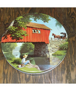 Vintage empty boy fishing country scenery danish assortment round tin - $24.70
