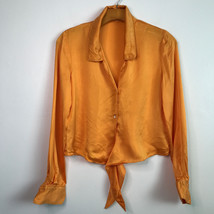 WILFRED Shirt XS Orange Top Satin Crop Collar Long Sleeve Button Down - £29.60 GBP