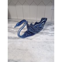 Swirled Glass Swan Bowl, 16&quot; Vintage Centerpiece, Blue Art Glass, Home Decor - $29.70