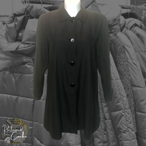 Vintage Norm Thompson Womens Black Button Down Trench Coat Long Jacket Size M - £35.20 GBP
