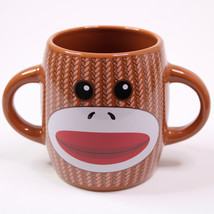 Sock Monkey Ceramic Coffee Mug Tea Cup Two Double Handled Galerie Brown Mug VG - £6.65 GBP
