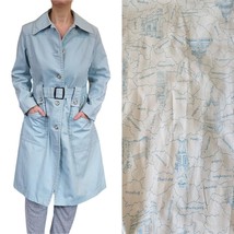 VTG 70s London Fog Long Trenchcoat Light Blue Western Caribe Cloth Retro S/M - £55.83 GBP