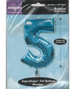 Anagram Metalic Blue Number &quot;5&quot; size 34&quot; x 25&quot; SuperShape Foil Balloon - $183.98 MXN
