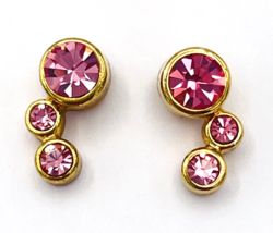Vintage Gold Tone SH Avon Pink Crystal Earrings - $13.86