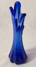 Vintage Cobalt Blue Five Finger Swung Stretched Art Glass Vase 11&quot; - £23.98 GBP