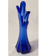 Vintage Cobalt Blue Five Finger Swung Stretched Art Glass Vase 11&quot; - $30.00