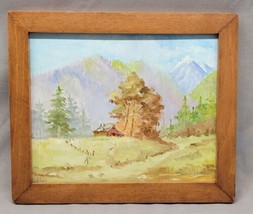 Small Acrylic painting Landscape Farm Mountains CO NH Signed Framed Wood 10&quot;x12&quot; - £18.64 GBP