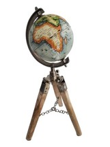 17&quot; Big Modern Map Atlas World Globe With Wooden Tripod Stand Globe Floor Decor - $70.08