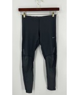 Nike Dri Fit Athletic Running Leggings Sz M Gray Stretch Workout Back Zi... - $437.14 MXN