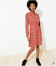 New Ann Taylor LOFT Red Floral Ruffle Long Sleeve Flowy Fit Flare Shirtdress 4 - £35.19 GBP