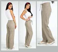 Gray Linen Pants Drawstring Waist Pants Summer Pants European Pants Inseam 31&quot; - £63.80 GBP