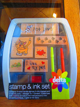 PET LOVERS 6 Wood Block Stamp Kit Delta Creative 2007 Metal Storage Box - £4.94 GBP