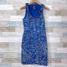 Taylor Nordstrom Ruffle Collar Sheath Dress Blue White Floral Career Wom... - $34.64