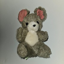 VTG 7.5&quot; Kuscheltier Gray Mouse Plush Red White Plaid Gingham Ears Germany - $74.20