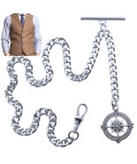 Albert Chain Silver Tone Pocket Watch Chain Compass Style Fob Swivel Cli... - £13.42 GBP