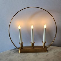 Ikea Strala Candleabra cordless holiday 3 candles circle gold 9&quot; w/timer - $37.37