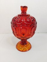 LE Smith Amberina Moon and Stars Large Covered Candy Dish Compote Vintage MCM 8&quot; - £30.89 GBP