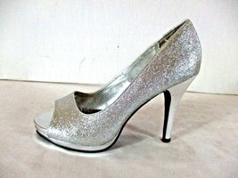 Rampage Silver Glitter Open Toe Slip On Pumps Heels Shoes Women&#39;s 8 M (S... - £20.62 GBP