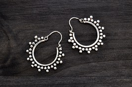 Silver Rajasthani Hoops, Indian Creole Earrings, Dainty Round Earrings - £14.08 GBP